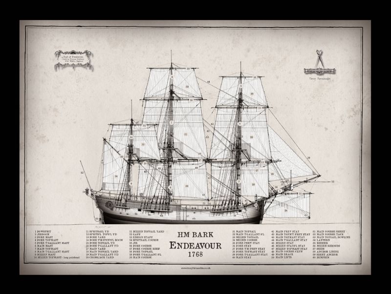 13) HM Bark Endeavour 1768 by Tony Fernandes - signed open print